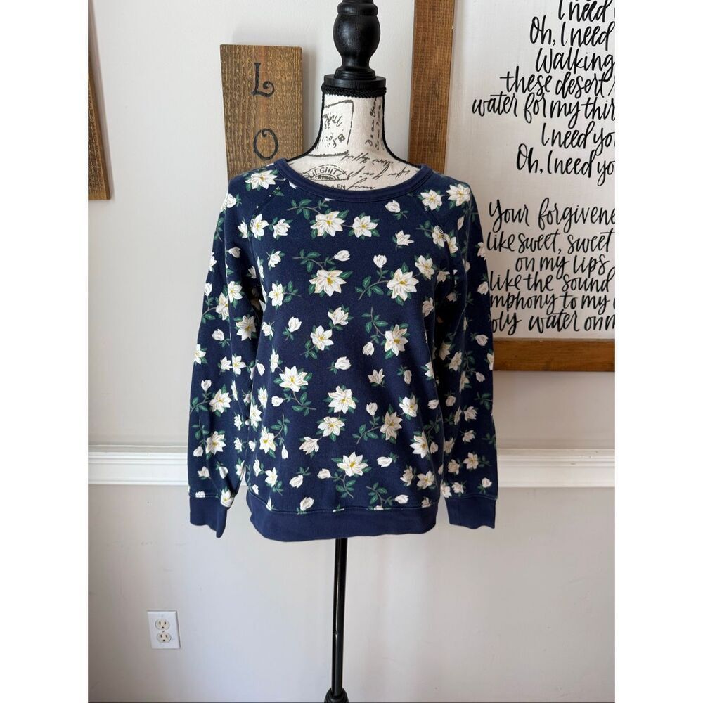 Draper James Women's Natalie Magnolia Floral Pullover Sweatshirt Navy Blue Small
